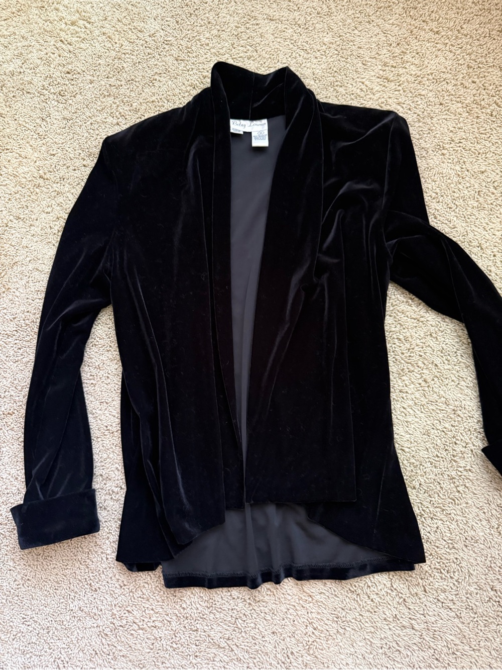 Vintage Black Velvet Open-Front Blazer Jacket